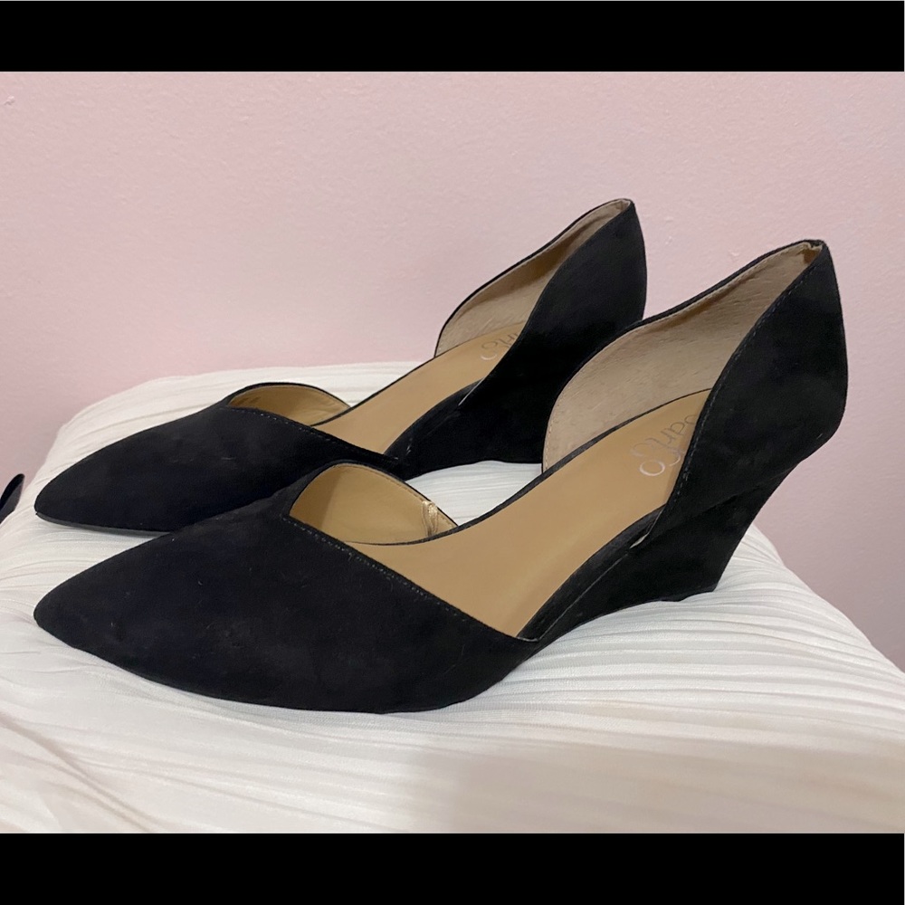 Franco Sarto Black Velvet Wedge Heels Sz 8.5